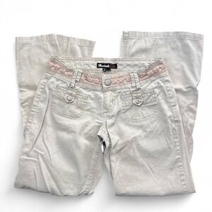 Y2K Cream Bootcut‎ Flare Pants Size XS Corduroy Low Rise Boho Indie